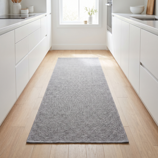 Furnix non-slip runner rug 2x6 in gray on a modern kitchen floor