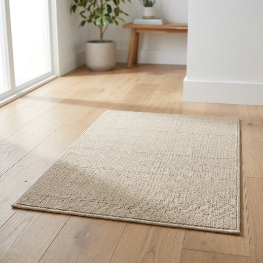 Furnix washable accent rug 2x3 in beige on hardwood entryway floor