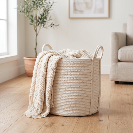 Furnix natural cotton rope woven storage basket with handles